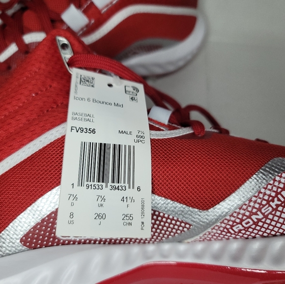 adidas Icon 6 Bounce Mid Baseball Cleats Red FV9356 Men's Size 8 New. - Picture 7 of 8